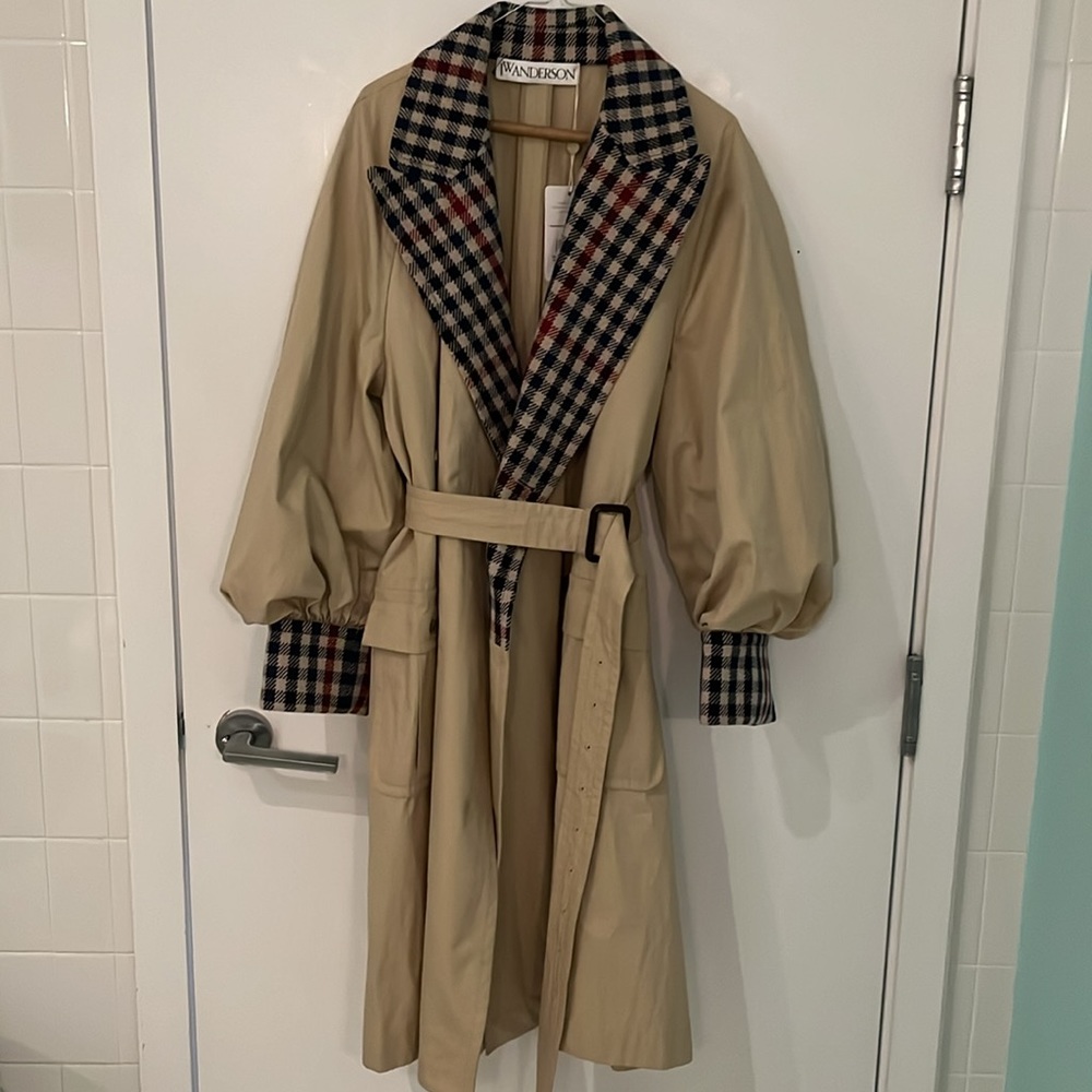 JW ANDERSON Beige Trench Coat with Plaid Accents - Picture 5 of 7